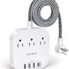 Regleta con USB C, 3 salidas, 4 puertos USB (22,5 W/4,5 A), estación de carga de escritorio, enchufe plano, cable de extensión trenzado de 5 pies, protector contra sobretensiones para viajes, cruceros, lista ETL