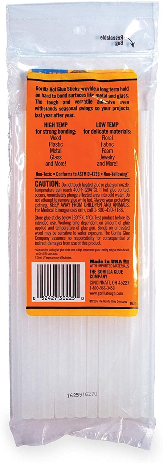 Barras de pegamento caliente Gorilla, tamaño mini, 8 pulgadas de largo x 0,27 pulgadas de diámetro, 25 unidades, transparente, (paquete de 1) - Imagen 2