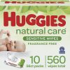 Toallitas húmedas para bebés, Huggies Natural Care Sensitive Baby Toallitas para pañales, sin perfume, hipoalergénicas, 10 paquetes con tapa abatible (560 toallitas en total)