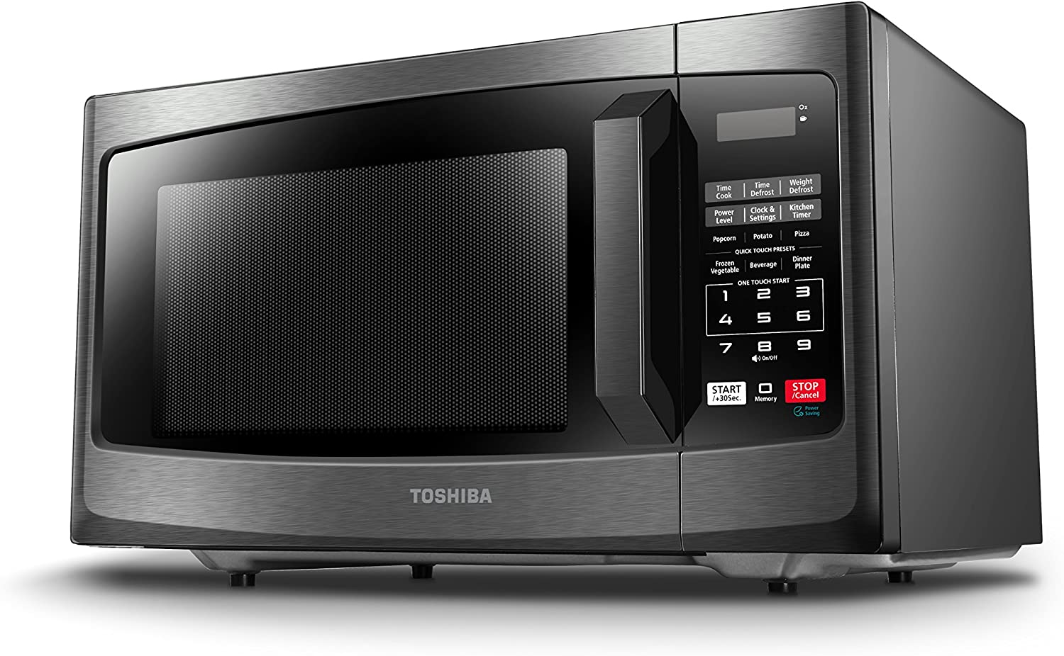 Toshiba EM925A5A-BS Horno de microondas con modo ECO de encendido/apagado  de sonido e iluminación LED, 0.9 pies cúbicos/900 W, acero inoxidable negro  –