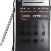 Radio portátil PowerBear | AM/FM, funciona con pilas 2AA con recepción de largo alcance para uso en interiores, exteriores y emergencias | Radio con altavoz y conector para auriculares (negro)