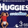 Pañales para bebés de noche, talla 3, 66 unidades, Huggies Overnites