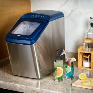 Gevi Counter Top Nugget Ice Maker con aislamiento grueso | Máquina portátil de hielo en pellets con autolimpieza | Producción silenciosa máxima de 29 lb/día | Carcasa de acero inoxidable | Diseño elegante para Home & Kitchen casera RV (azul) - Imagen 9