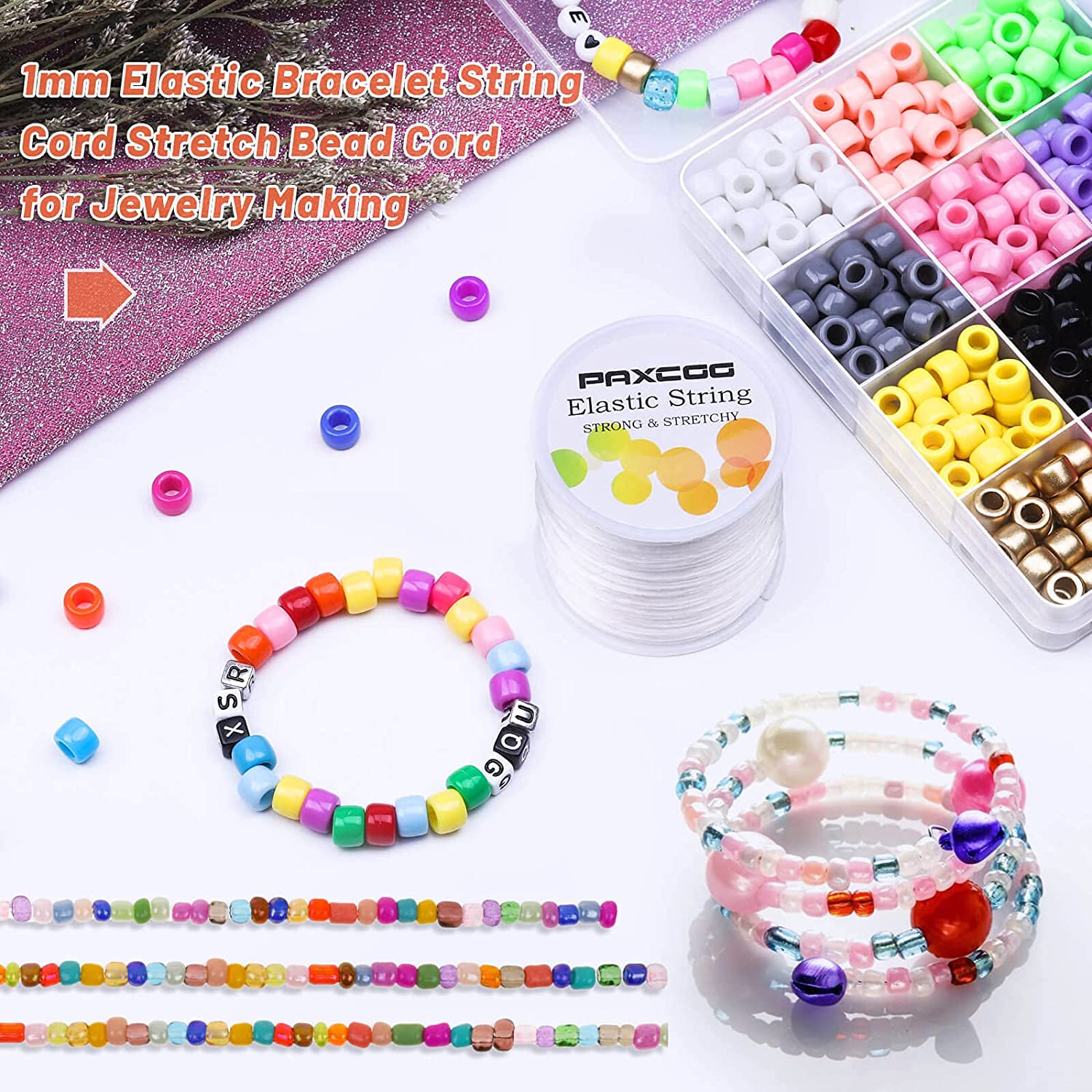 Paxcoo, cordón elástico de 1mm para pulsera, cordón elástico transparente para fabricación de joyas y pulseras - Imagen 5