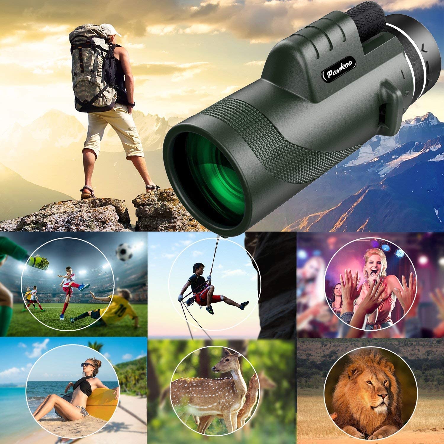 Telescopio monocular de alta potencia de 40 x 60 para adultos con adaptador  de teléfono, trípode y correa de mano, monocular de visión nocturna baja