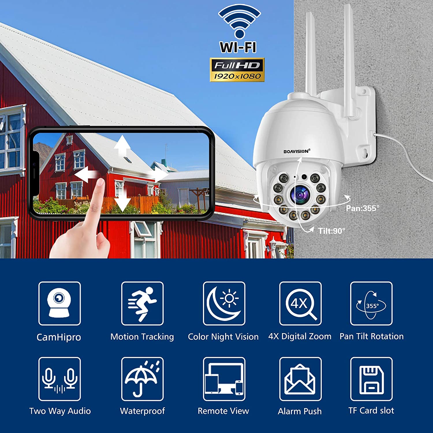 Camara Wifi De Seguridad Inalambrica IP Vigilancia Exterior Para Casas  1080P HD