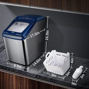 Gevi Counter Top Nugget Ice Maker con aislamiento grueso | Máquina portátil de hielo en pellets con autolimpieza | Producción silenciosa máxima de 29 lb/día | Carcasa de acero inoxidable | Diseño elegante para Home & Kitchen casera RV (azul) - Imagen 8