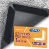 12 cintas para alfombras, reutilizables, lavables, para alfombras, almohadillas antideslizantes de doble cara para suelos de madera dura, topes para alfombras, color negro