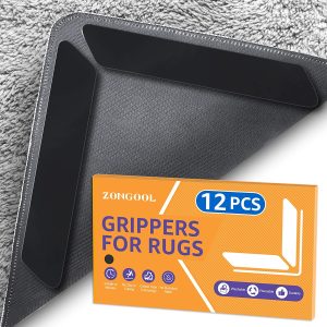 12 cintas para alfombras, reutilizables, lavables, para alfombras, almohadillas antideslizantes de doble cara para suelos de madera dura, topes para alfombras, color negro