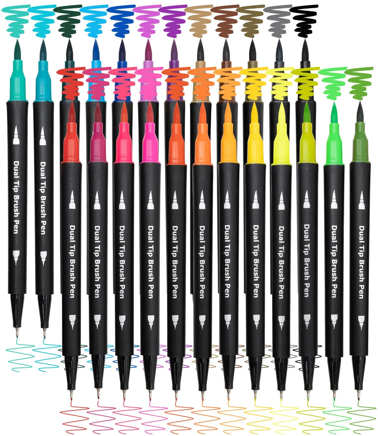 Rotuladores de doble pincel para colorear, 24 rotuladores de colores, rotuladores de punta fina y punta de pincel para niños, adultos, libros para colorear, diarios de bala, planificadores, toma de notas, escritura para colorear