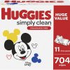 Toallitas para bebés, sin perfume, Huggies Simply Clean Toallitas para pañales para bebés sin fragancia, 11 paquetes con tapa abatible (704 toallitas en total)