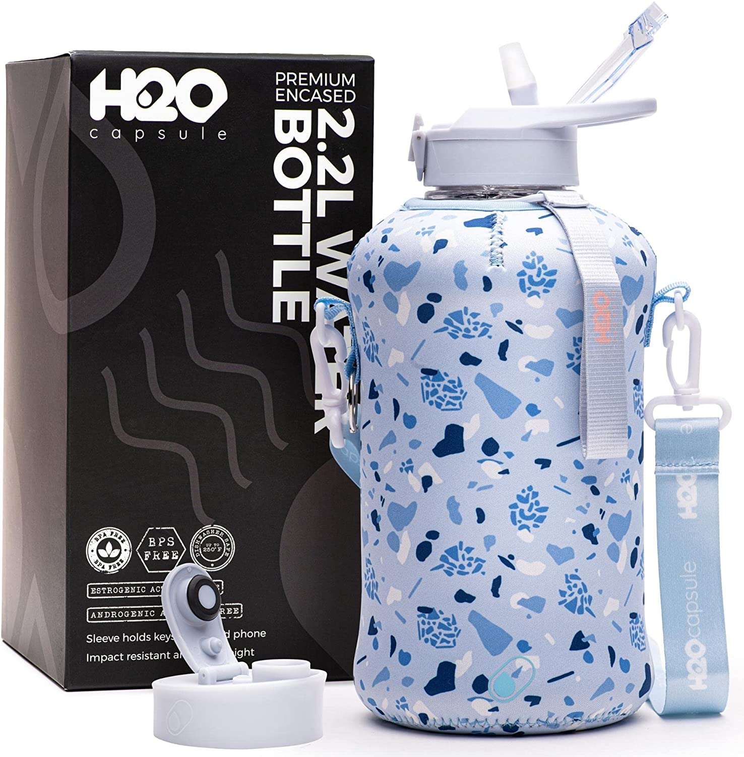 Paquete combinado de botella de agua aislada: 2,2 litros 74 oz botellas de  agua de acero inoxidable de 1 galón con funda, correa, botella de agua de  metal de galón -  México