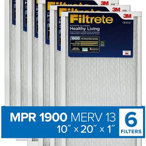 Filtrete 10x20x1, filtro de aire para horno de CA, MPR 1900, Healthy Living Ultimate Allergen, paquete de 6 (dimensiones exactas 9,81 x 19,81 x 0,78)