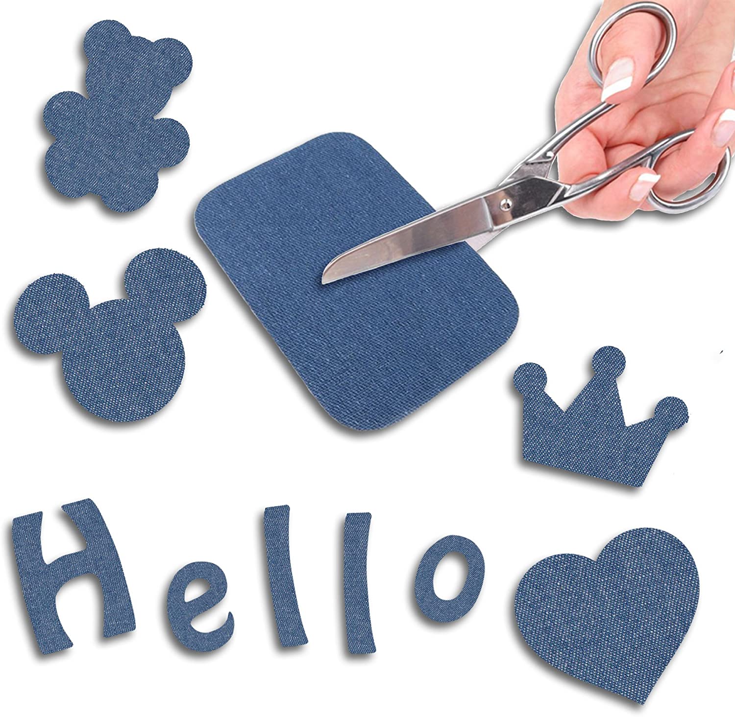 ZEFFFKA Parches de mezclilla de alta calidad para planchar en el interior y el exterior Pegamento más fuerte 100% algodón Kit de decoración de reparación de tonos surtidos de azul 12 piezas Tamaño 3" por 4-1/4" (7,5 cm x 10,5 cm) - Imagen 8