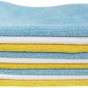 Amazon Basics Paños de limpieza de microfibra, no abrasivos, reutilizables y lavables, paquete de 24, 12 x 16 pulgadas, azul, blanco y amarillo