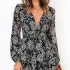 Relipop - Mono para mujer con estampado floral, cuello en V, manga holgada, lazo en la cintura, doble capa, dobladillo con volantes, minivestido corto - Imagen 2