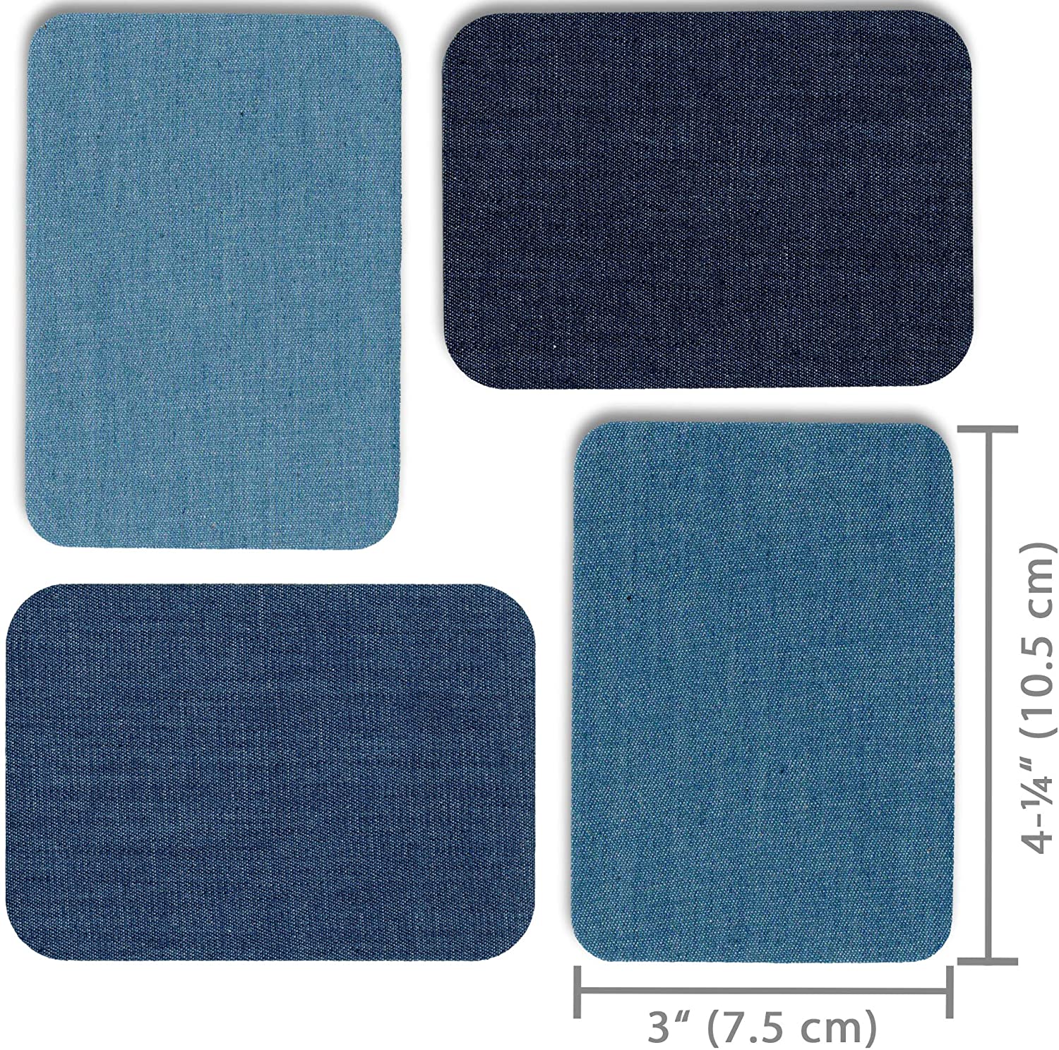 ZEFFFKA Parches de mezclilla de alta calidad para planchar en el interior y el exterior Pegamento más fuerte 100% algodón Kit de decoración de reparación de tonos surtidos de azul 12 piezas Tamaño 3" por 4-1/4" (7,5 cm x 10,5 cm) - Imagen 2