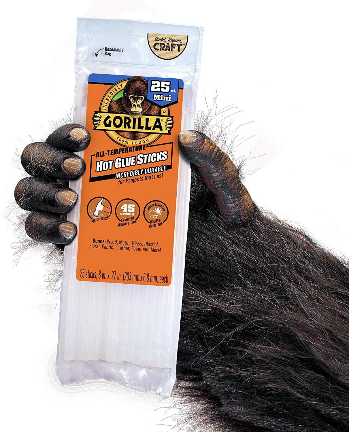 Barras de pegamento caliente Gorilla, tamaño mini, 8 pulgadas de largo x 0,27 pulgadas de diámetro, 25 unidades, transparente, (paquete de 1) - Imagen 3