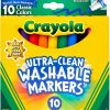 Marcadores lavables Crayola Ultra Clean, línea ancha, colores clásicos, 10 unidades