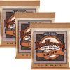 Ernie Ball Earthwood Phosphor Bronze Light Cuerdas para guitarra acústica, paquete de 3, calibre 11-52 (P03448)