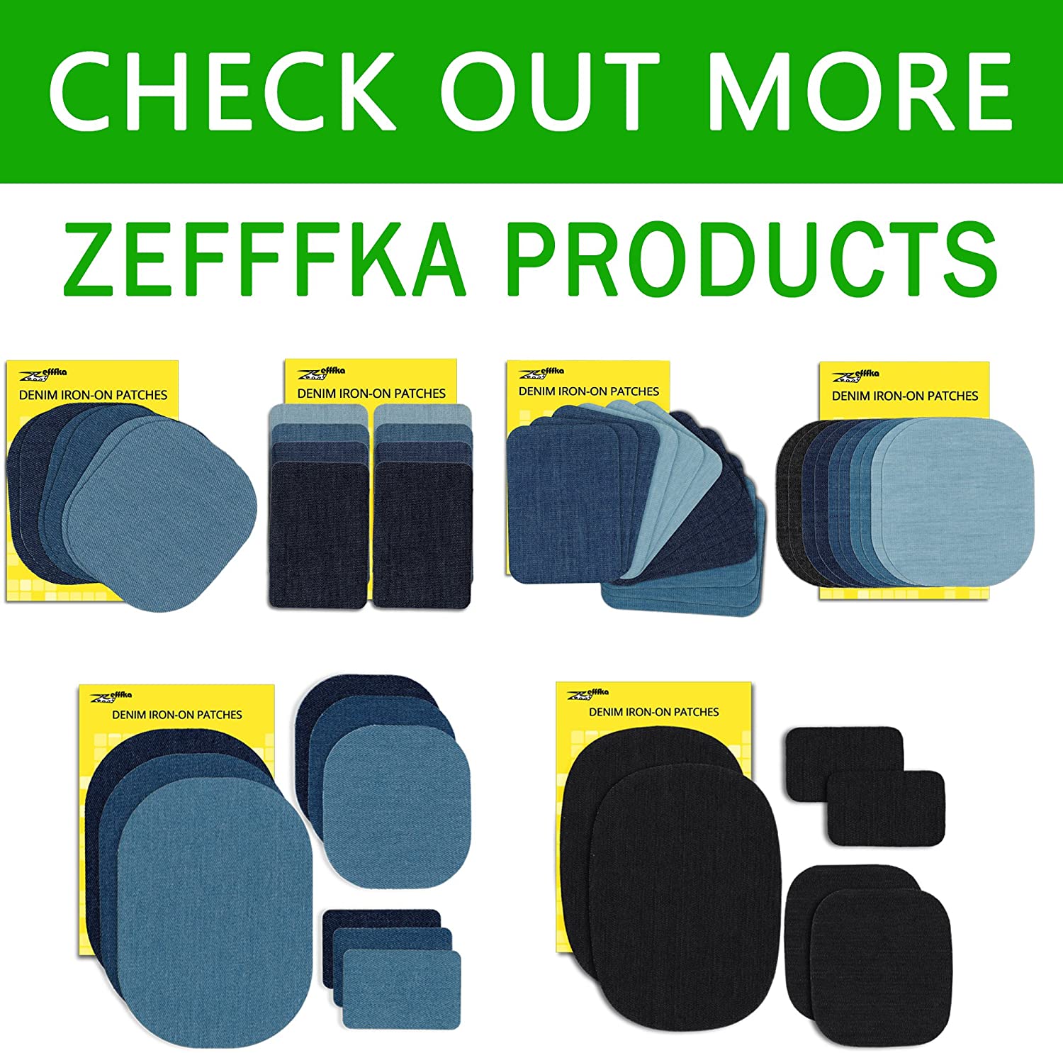ZEFFFKA Parches de mezclilla de alta calidad para planchar en el interior y el exterior Pegamento más fuerte 100% algodón Kit de decoración de reparación de tonos surtidos de azul 12 piezas Tamaño 3" por 4-1/4" (7,5 cm x 10,5 cm) - Imagen 9