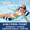 Aqua 4-in-1 Monterey Hamaca Flotador inflable para piscina, Hamaca multiusos para piscina (sillín, sillón, hamaca, Drifter) silla para piscina, hamaca de agua portátil, azul marino - Hamaca, 10.25" x 11.5" x 1.5"