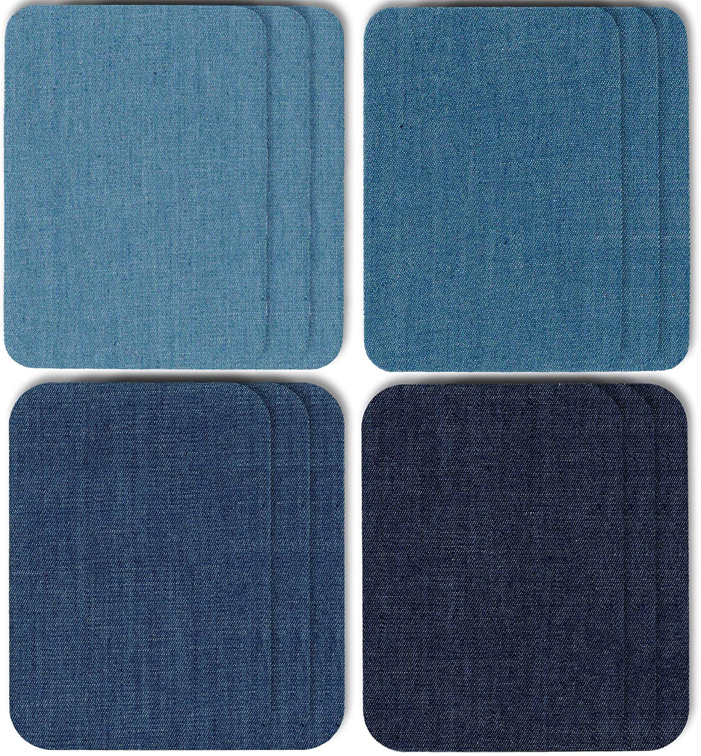ZEFFFKA Parches de mezclilla de alta calidad para planchar en el interior y el exterior Pegamento más fuerte 100% algodón Kit de decoración de reparación de tonos surtidos de azul 12 piezas Tamaño 3" por 4-1/4" (7,5 cm x 10,5 cm) - Imagen 3