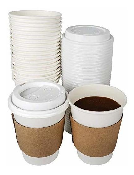 Tashibox 12 Oz Desechables Tazas De Café Con Tapas Y Mangas,