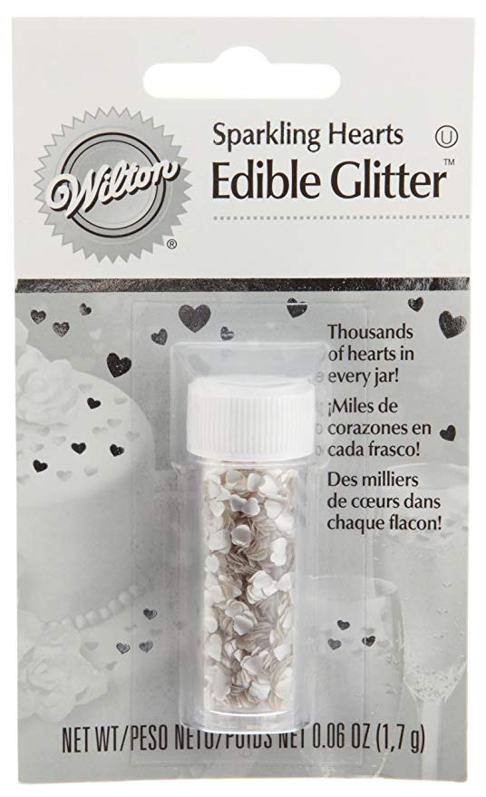 Wilton Comestible Glitter, Plata Corazones
