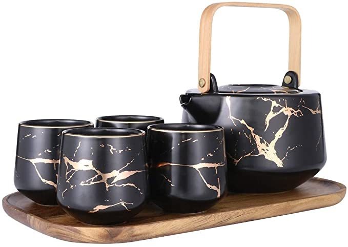 Sunddo Negro Mármol Té De Conjunto De Servicios De Cerámica