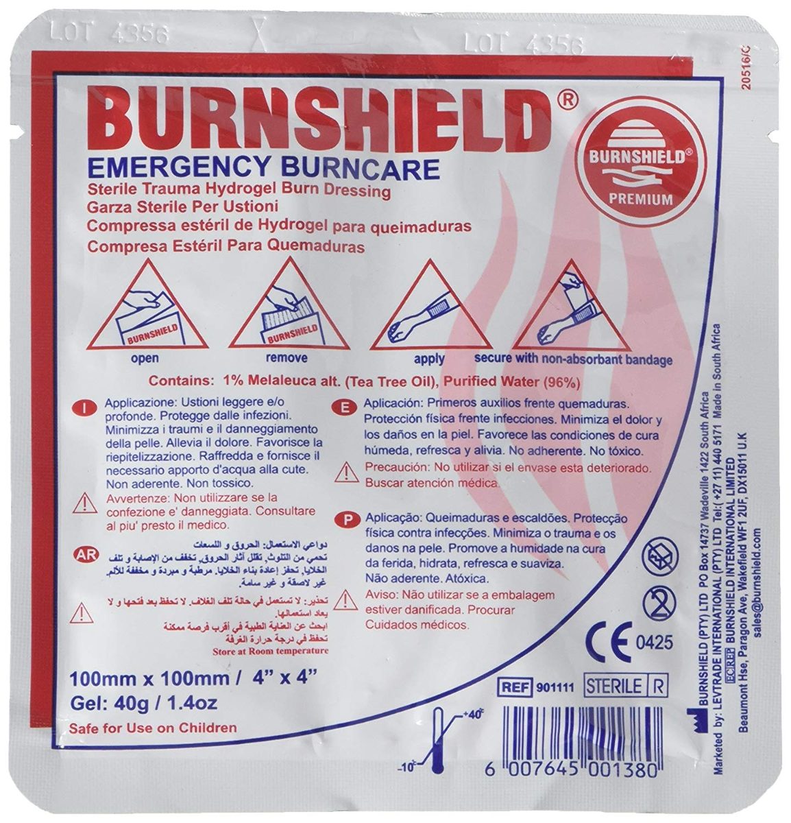Burnshield De Premium Estéril Emergencia Burn Dressing 4 X