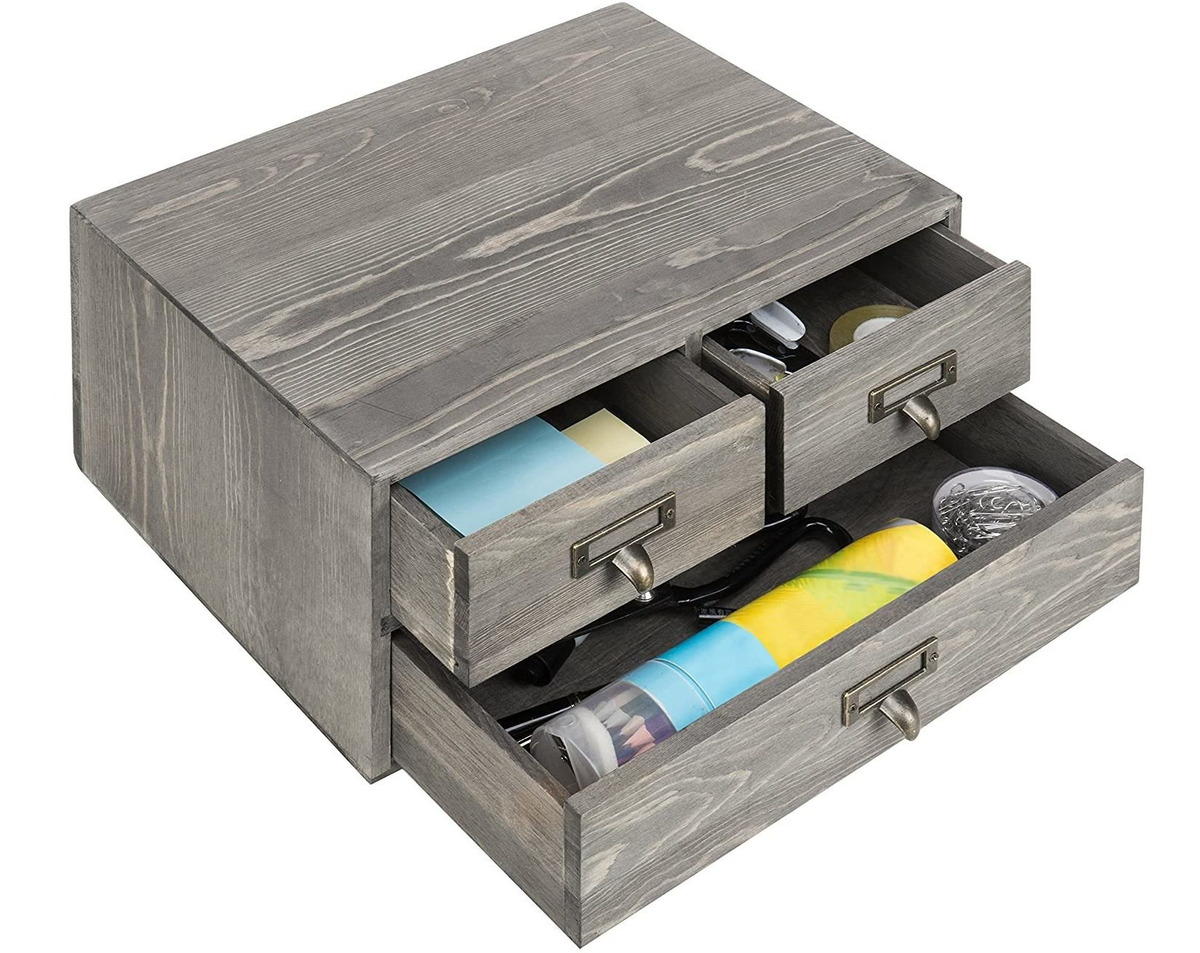 Mygift Gris Rústico De Madera De 3 Cajones De Almacenamiento