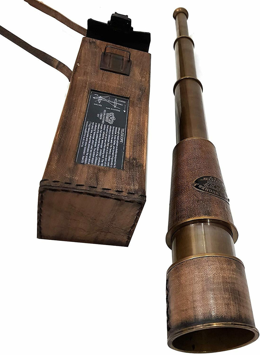 Telescopio Retro Gran Aumento Tubo De Latón Con El Caso Pira