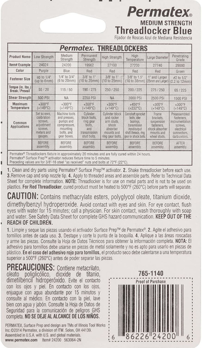 Fijador De Roscas Azul De Mediana Resistencia, Marca Permate