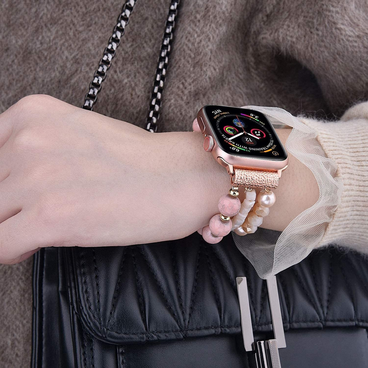 Cagos Compatible Con Brazalete Apple Watch Pearl Band Rosado