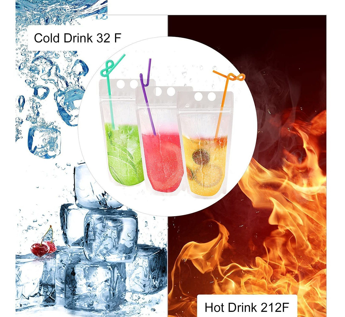 30 Bolsas Para Bebidas Con Paquete Pajitas Individuales Tran