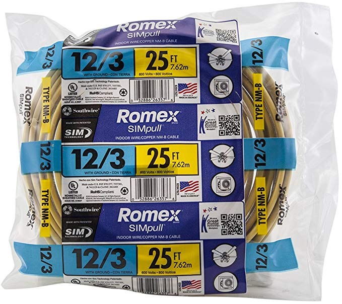 Southwire 63947621 25' 12/3 Con Suelo Romex Marca Simpull Re