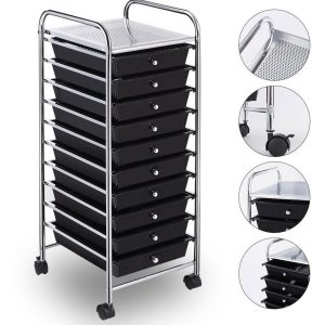 Carrito Con Ruedas 10 Cajones Auxiliar Organizador Negro