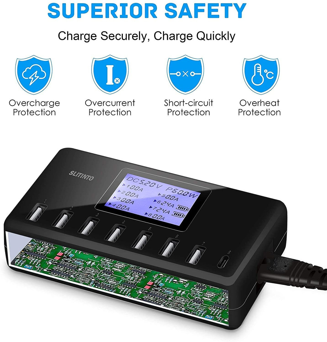 Slitinto - Cargador Usb, 60 W, 12 A, 8 Puertos, Estación De