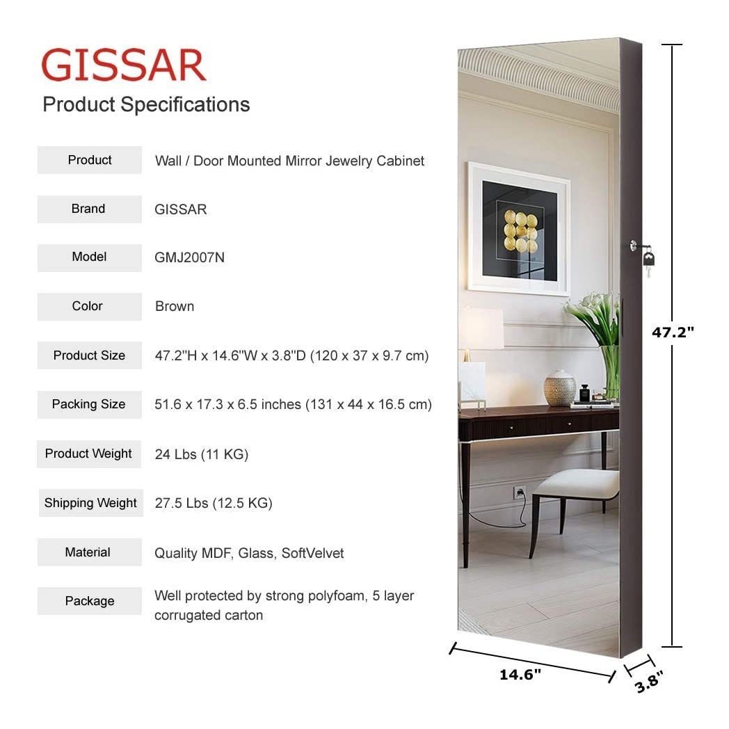 Gissar Espejo De Cuerpo Entero Joyería Gabinete, 6 Leds Joye