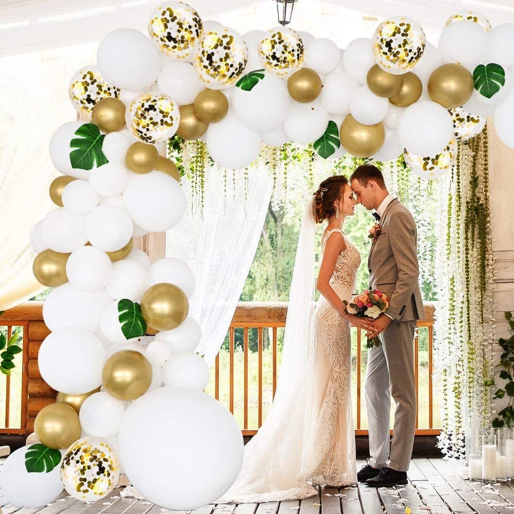 Rubfac 146pcs Globo Garland Arco Kit De Oro Blanco, Con Clar