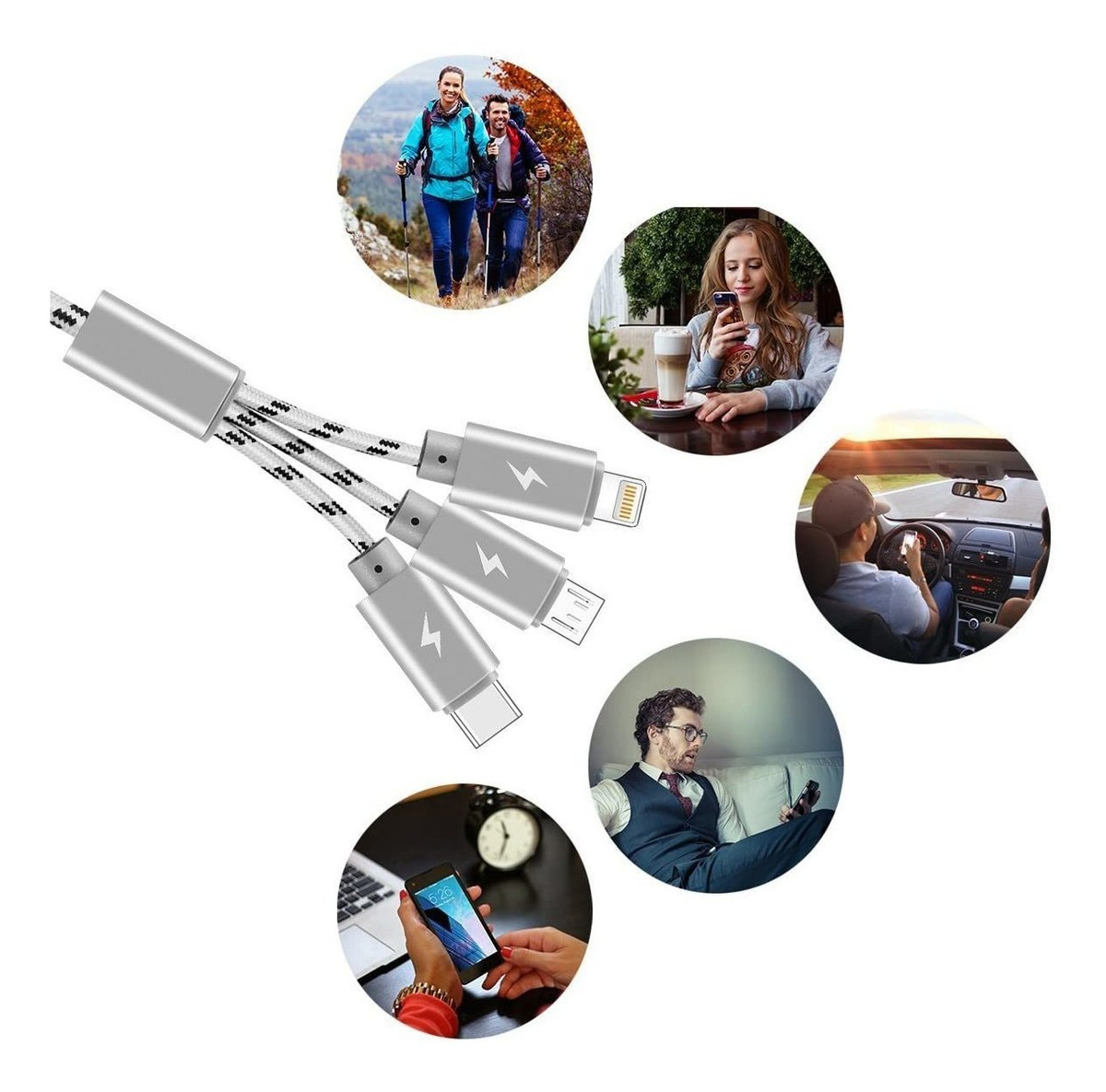 Asicen - Paquete De 2 Cables De Carga Rápida Múltiple, Cable