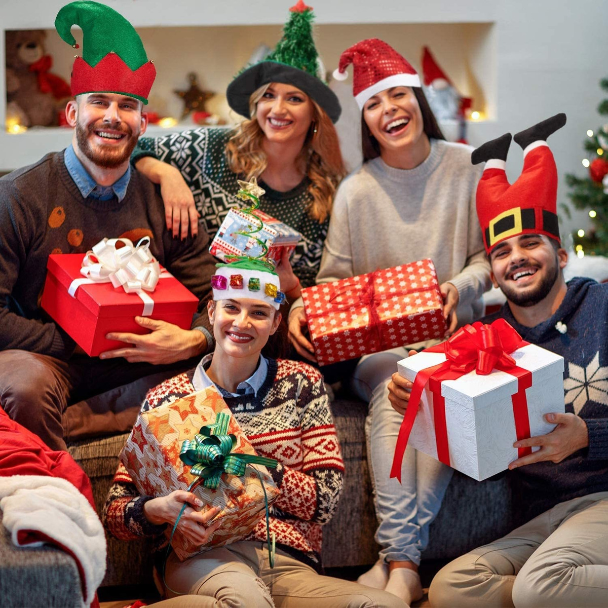 6 Sombreros De Navidad De Papá Noel, Gorro De Árbol De Navid