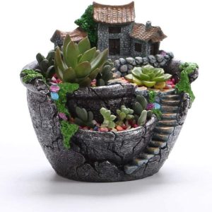 Kastma Macetero De Hada Con Flores Artificiales De Paisaje D