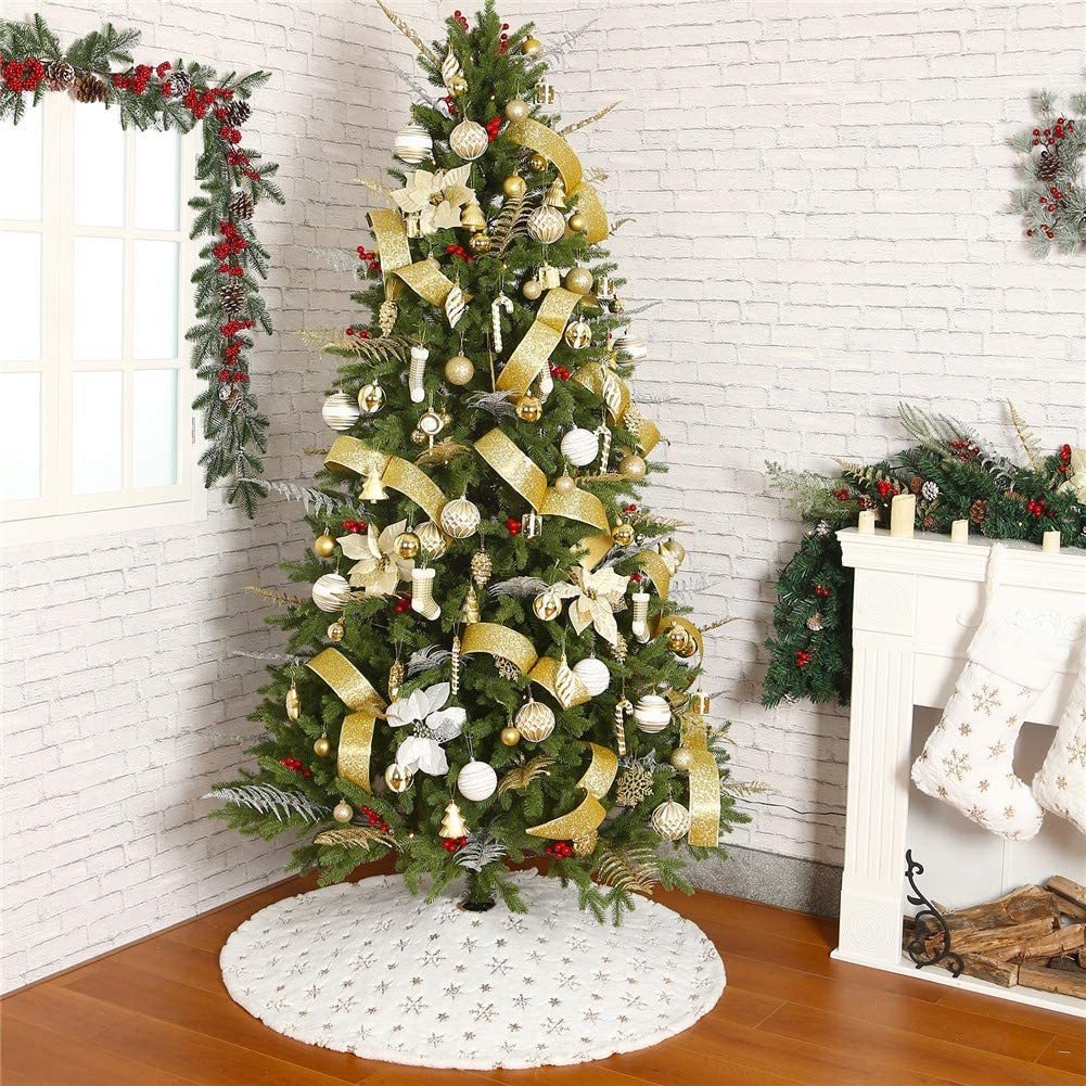 36 Pulgadas De Navidad Con Lentejuelas Árbol Falda, Blanco S