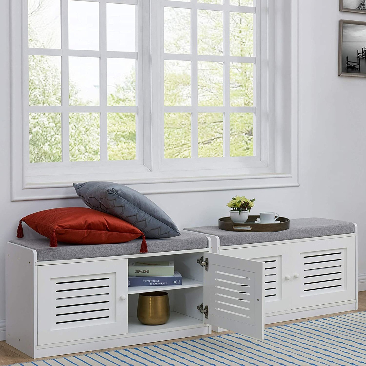 Sturdis Zapato Banco De Almacenaje Blanco - Cojín De Asiento