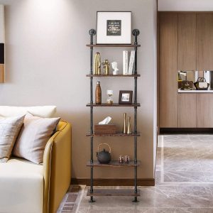Estantería De Madera Rústica Con Escalera De Madera, Estante