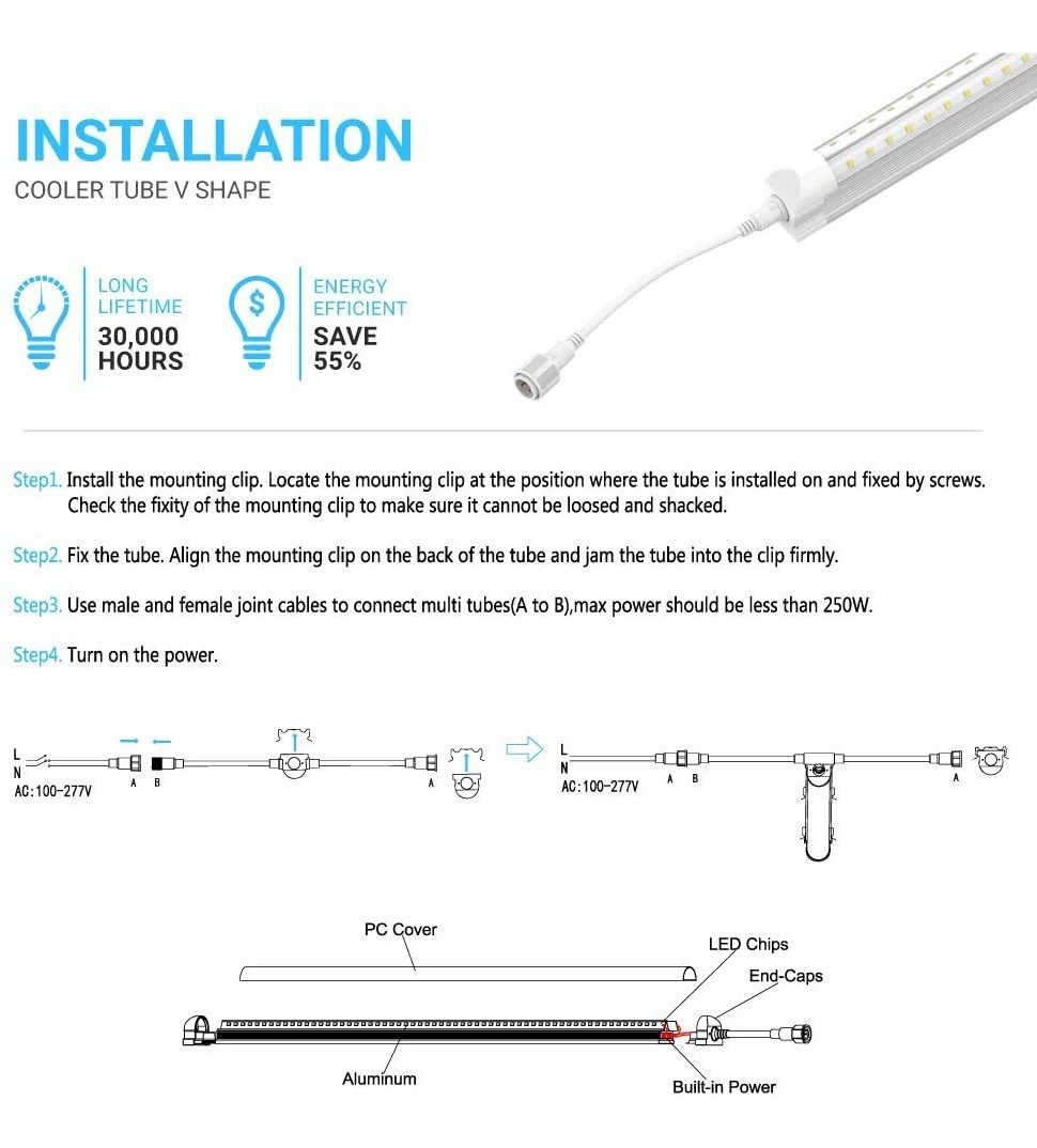 T8 6 Ft Led Del Refrigerador / Congelador Tubo V Forma 40 W