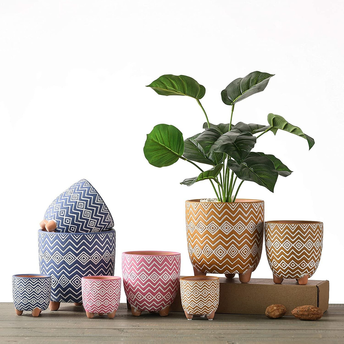 Yanmilia - Maceta De Cerámica Con Diseño Geométrico, Con Pie