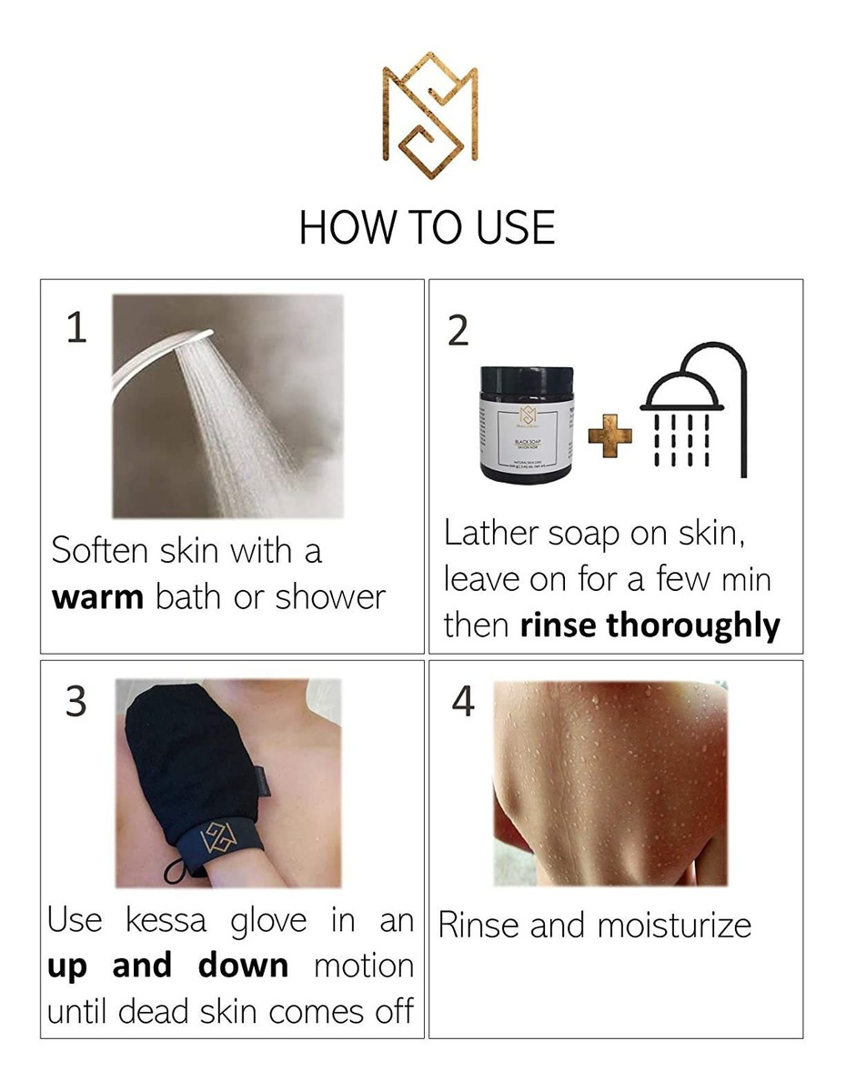 Ms Marroquí Negro Jabón Exfoliante Guante Y Kit Para Exfolia